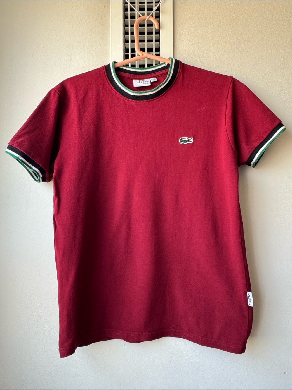Lacoste Men’s Burgundy Polo Tee with Green & White Tipping